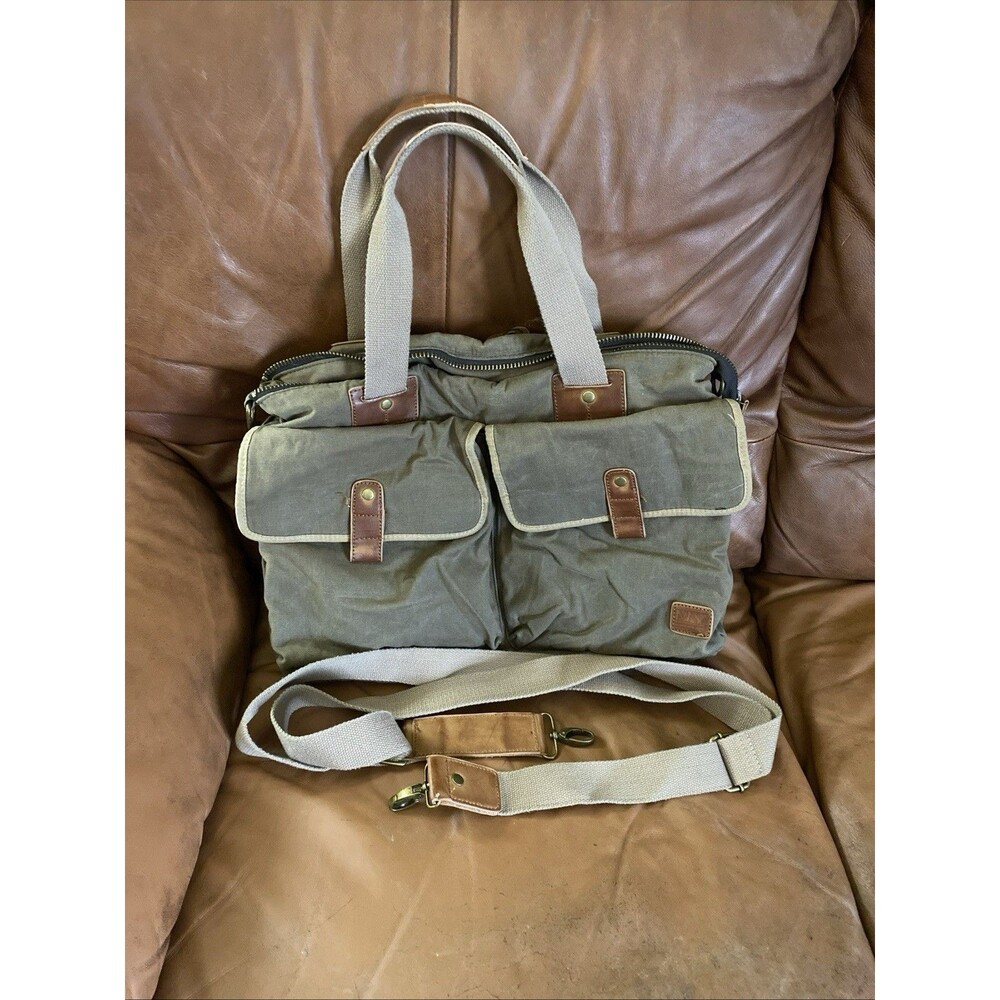 MARC NEW YORK ANDREW MARC FAIRFIELD CANVAS & LEATHER TOP ZIP BRIEFCASE OLIVE
